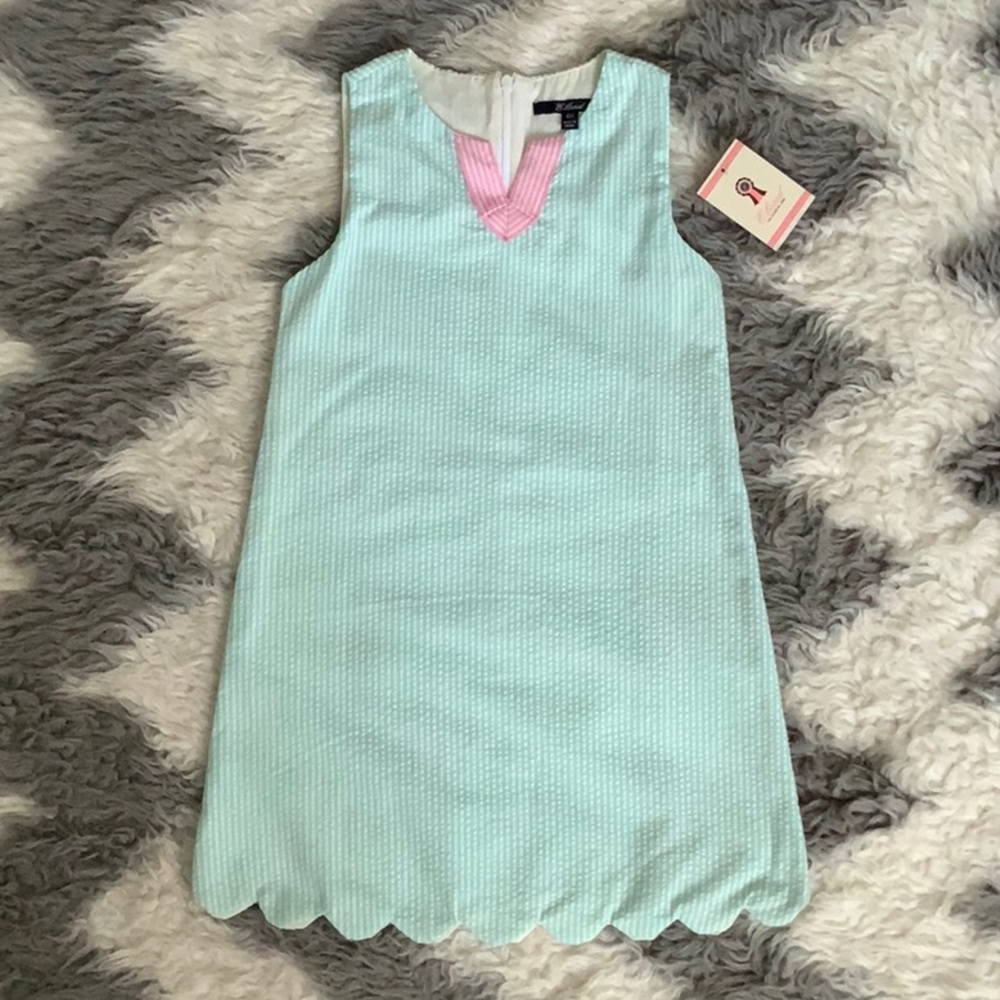 NWT ELand Kids Mint Seersucker Dress w/Pink Accent - Picture 1 of 3